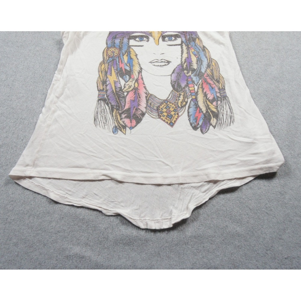 Lauren Moshi Shirt Womens XS White Graphic Sleeveless Boho Feather Art Tank Top - Picture 3 of 8
